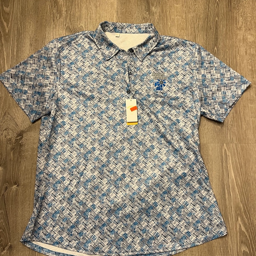 Women's Monterey Club Belles Springs Blue Print Polo- Size‎ L- NWT